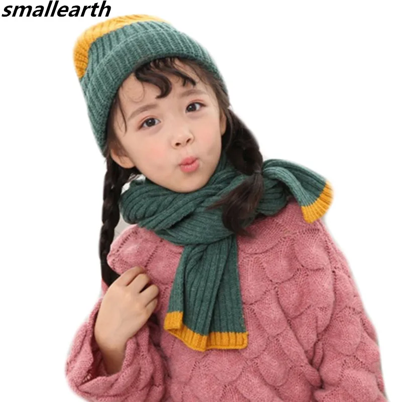Осень зима шапка и шарф комплект для девочек Детские хлопковые трикотажные