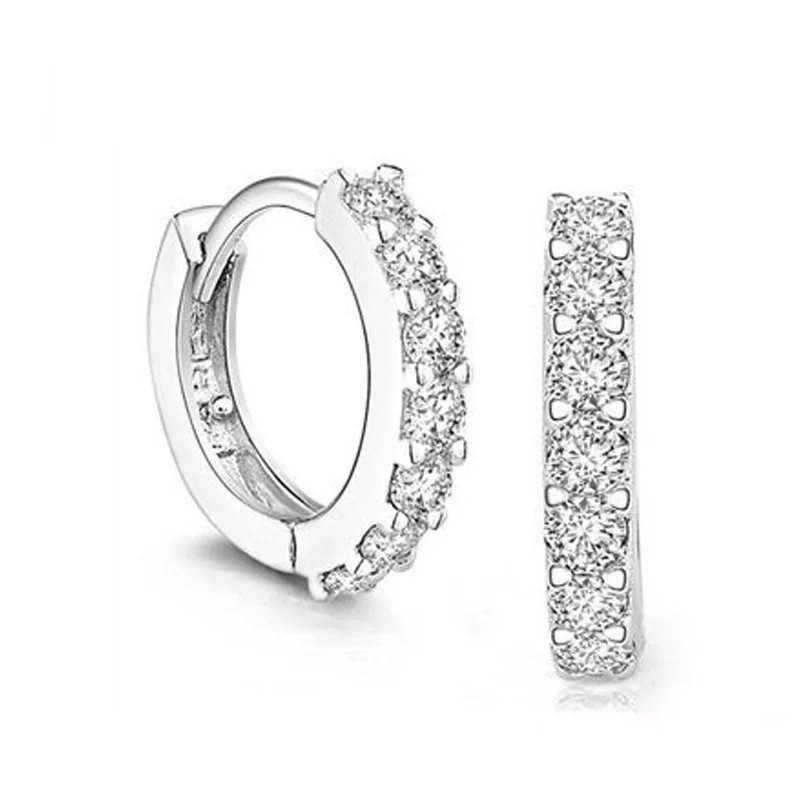 Silver Последняя мода Женские Серебро 925 пробы Серьги-кольца с кристаллами Роскошные универсальные вечерние деловые офисные женские круглые серьги с пряжкой 16 - Окраска металла: Silver