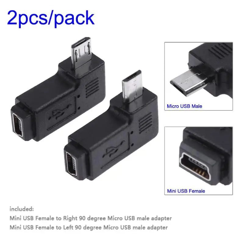 Новая акция 2 шт. 90 градусов мини usb мама к Micro USB разъему адаптера портативный