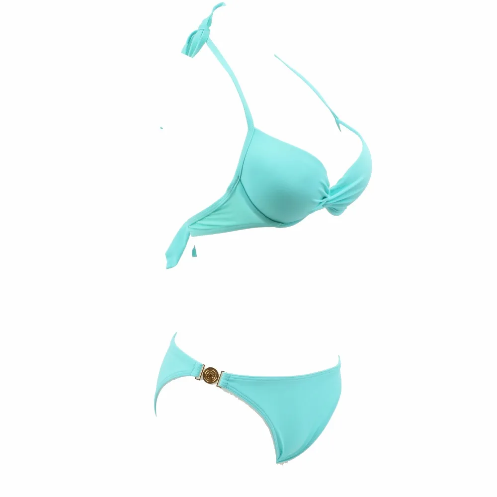 Черные однотонные сексуальные бикини металлические с кольцами пуш ап бандажные