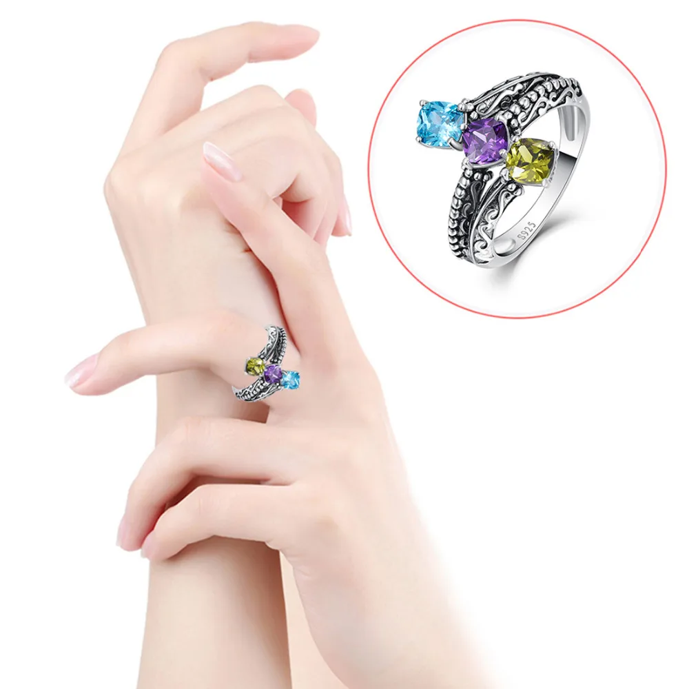 Хит продаж Jrose 5*5 мм подушка с 3 камнями Swis Blue CZ & Morganite твердое 100% Серебро 925 пробы