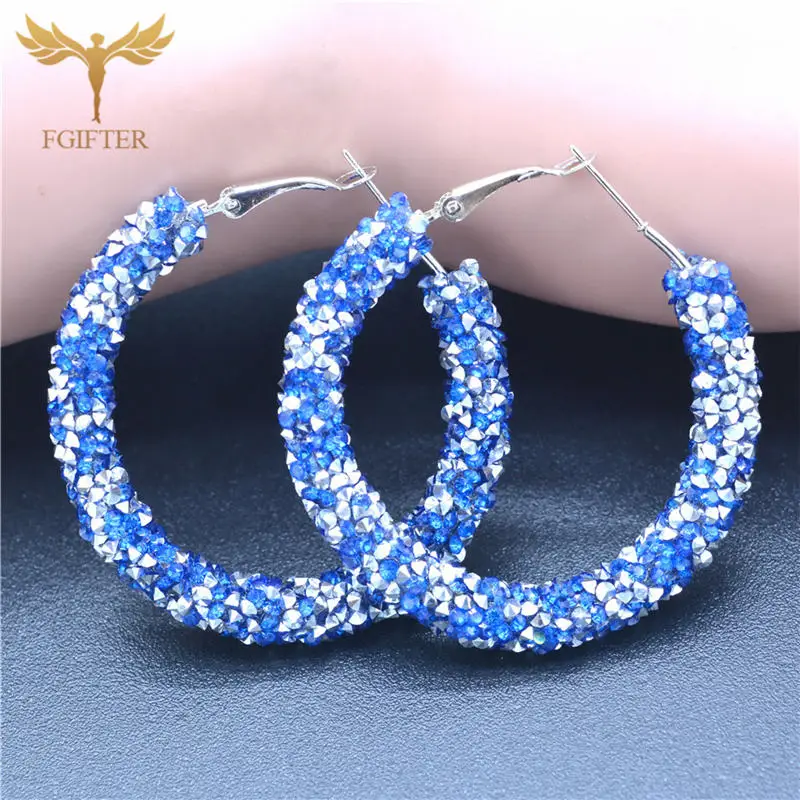 Blue Silver Богемные розовые акриловые серьги-кольца для женщин, всего 48 мм круглые кольца из серебряного сплава, аксессуары для манжет, женские модные ювелирные изделия - Окраска металла: Blue Silver