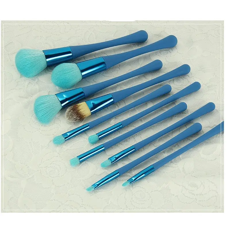 

pink and blue special plastic handle 10pcs make up brush set professional cosmetic brushes kits in makeup
