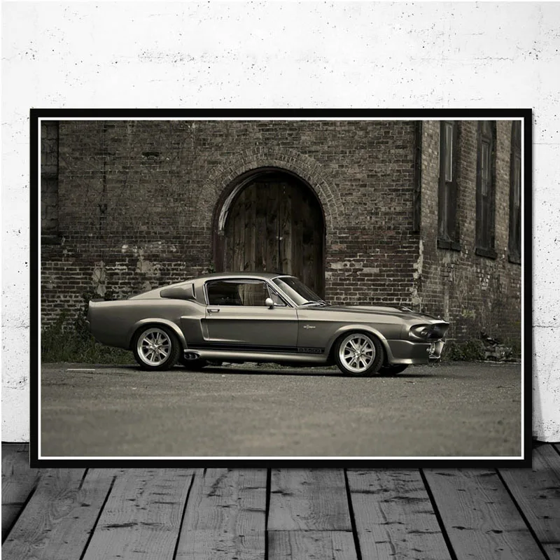 Ford Mustang GT500 Eleanor 1967, Ретро плакат с изображением мускулистых автомобилей и принтами, настенные картины на холсте для гостиной, домашний декор - Цвет: Тёмно-синий