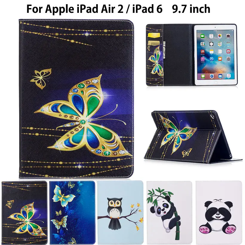 

For iPad Air 2 ,Fashion Panda Owl Pattern Case For Apple iPad Air 2 iPad 6 Cover Smart Case Funda Tablet PU Leather Stand Shell