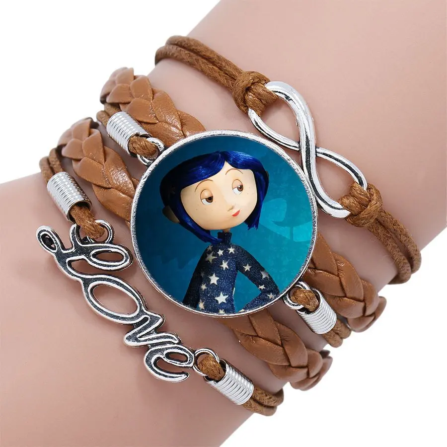 as picture Coraline, модные ювелирные изделия, стеклянный кабошон, многослойный черный/коричневый кожаный браслет, женский браслет, для женщин, ручной работы, для девушек - Окраска металла: as picture