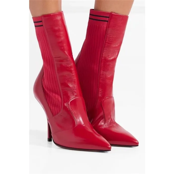 Модные дизайнерские носки женские ботильоны с острым носком Лоскутная обувь на