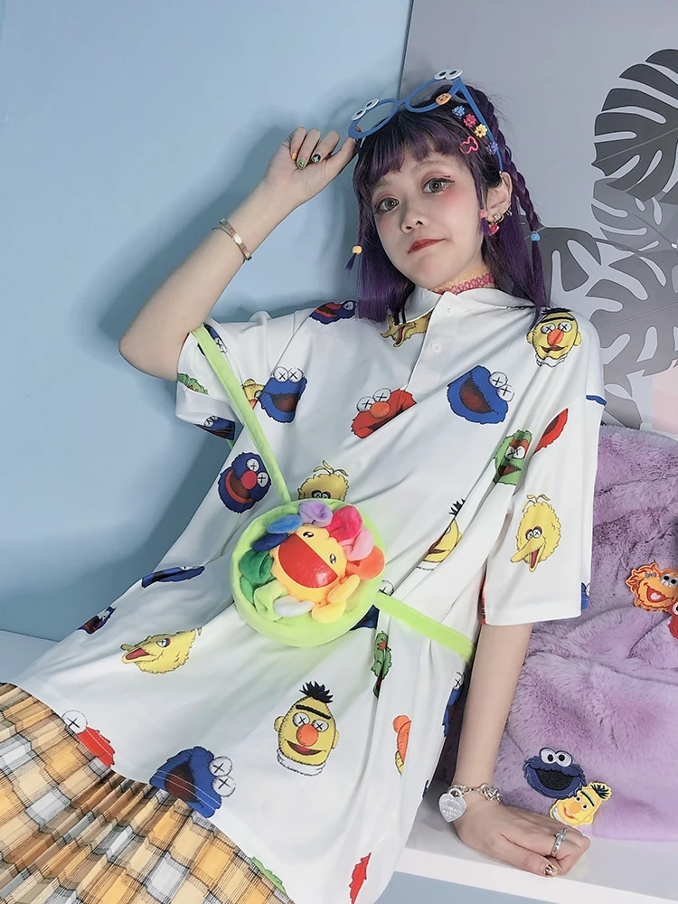 Harajuku милый мультфильм Поло печатных студенческий девушка издание|Футболки-поло|