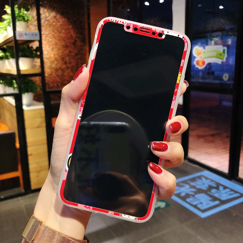 Cute Hello Kitty case For iPhone XS max XR X &amp Tempered Glass Screen film Red KT Soft Cover for 8 8plus 7 7P 6 6S 6SP |