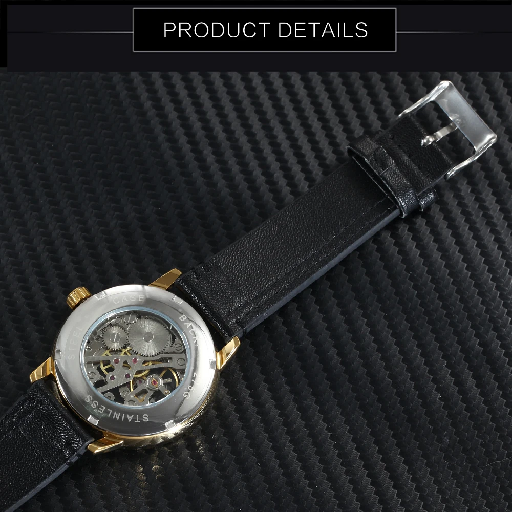 WINNER Royal Business Mechanical Watch Men Leather Strap Golden Dial Top Brand Luxury Fashion Wristwatches for Man Lover Gift Наручные