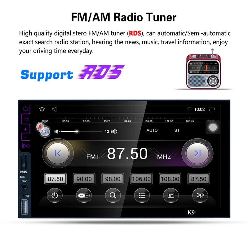 7 &quot2 Din емкостный Сенсорный экран K9 4 ядра Android 5 1 Bluetooth Car Mp5 плеер 3g Wi Fi gps навигации
