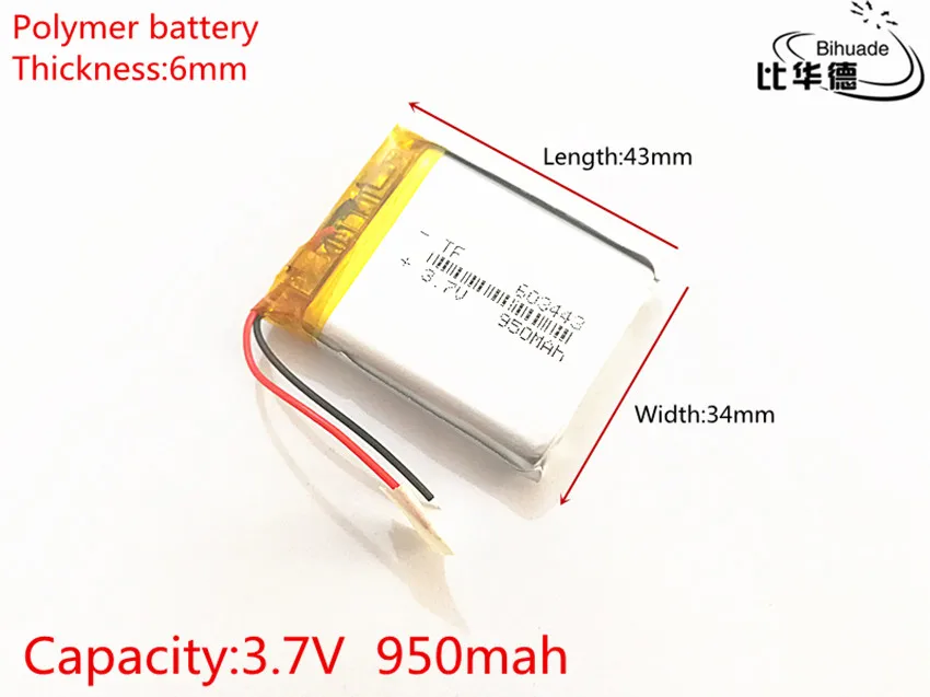 3 7 V 950mAh 603443 литий полимерный ионный аккумулятор для литровой энергии|3.7v 950mah|lithium