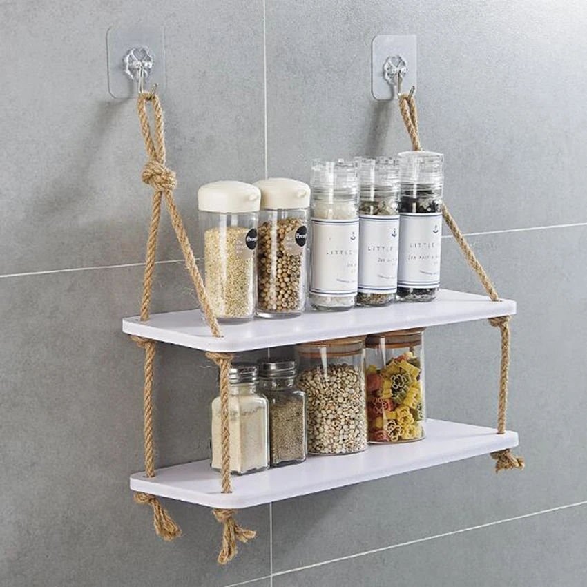 Wooden Hanging Shelf Swing Rope Floating Shelves 2 Tier Jute Wall Display Rack Children room kids clothing store display | Дом и сад