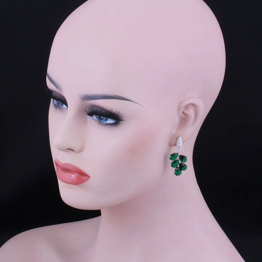 Фото Romantic Big Green Cubic Zirconia White CZ Silver Plated Drop Dangle Earrings V0340 Украшения и аксессуары Romantic Big Green Cubic Zirconia White CZ Silver Plated Drop Dangle Earrings V0340 Украшения и аксессуары