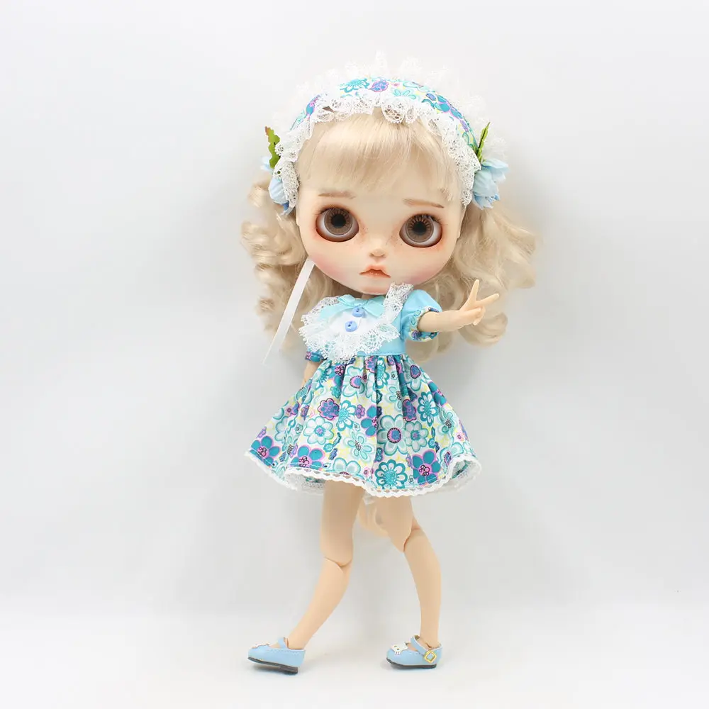 Dream Fairy blyth кукла ледяной костюм головной убор Лолита платье кружева синий цветок наряд подходит для 1/6 игрушка в подарок