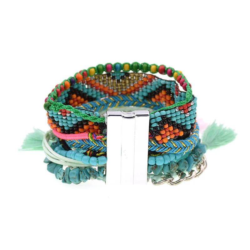 WELLMORE Мода Бохо Зеленые Бусины Браслет Подвески из бисера браслеты для женщин в