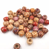 50pc 16x17mm flower painted leopard drum wood bead big hole7mm beads diy for charm bracelet necklace jewelry making accessories
