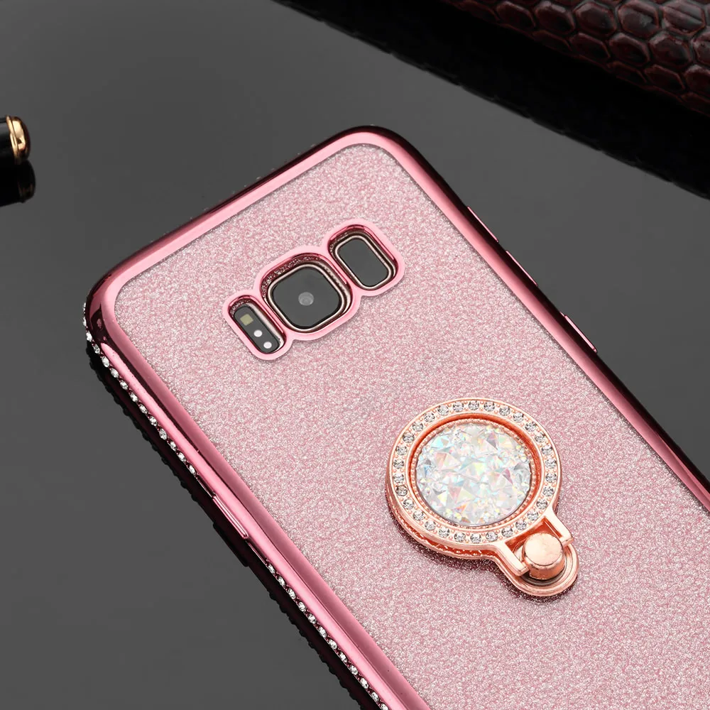 Luxury Bling Glitter Cases For Samsung S9 Case S8 Plus Lovely Strap Finger Ring Bracket Bumper Cover Galaxy S7 edge Note 9 | Мобильные
