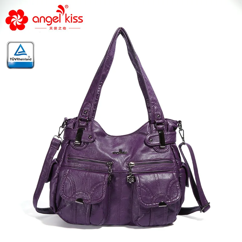 Фиолетовый Angelkiss Фирменная новинка Женская сумка через плечо женская повседневная большая сумка высокого качества из искусственной кожи женская сумка-хобо - Цвет: Фиолетовый