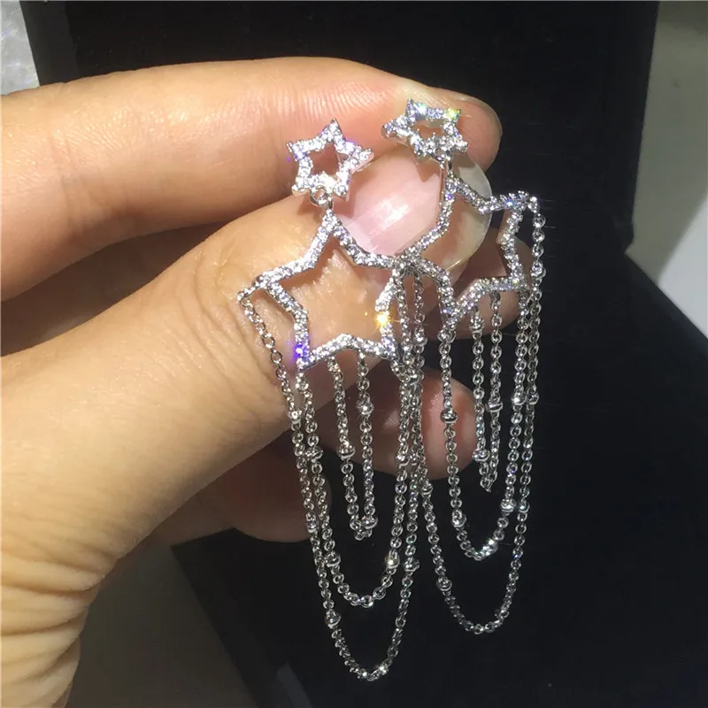 

2018 Star shape Tassels Drop Earring 925 sterling silver AAAAA Zircon Cz Party wedding Dangle Earrings for women Jewelry Gift