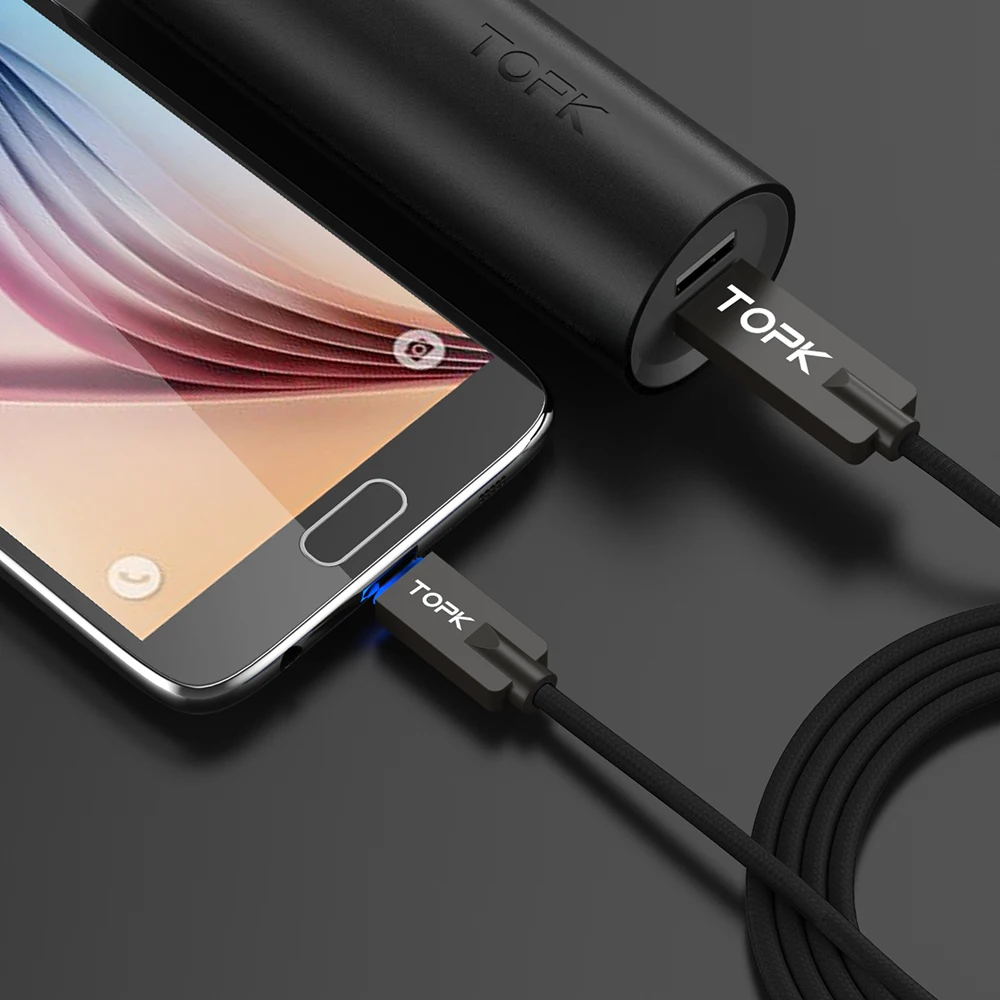 TOPK светодиодный кабель Micro USB из цинкового сплава с нейлоновой оплеткой 2 0 для