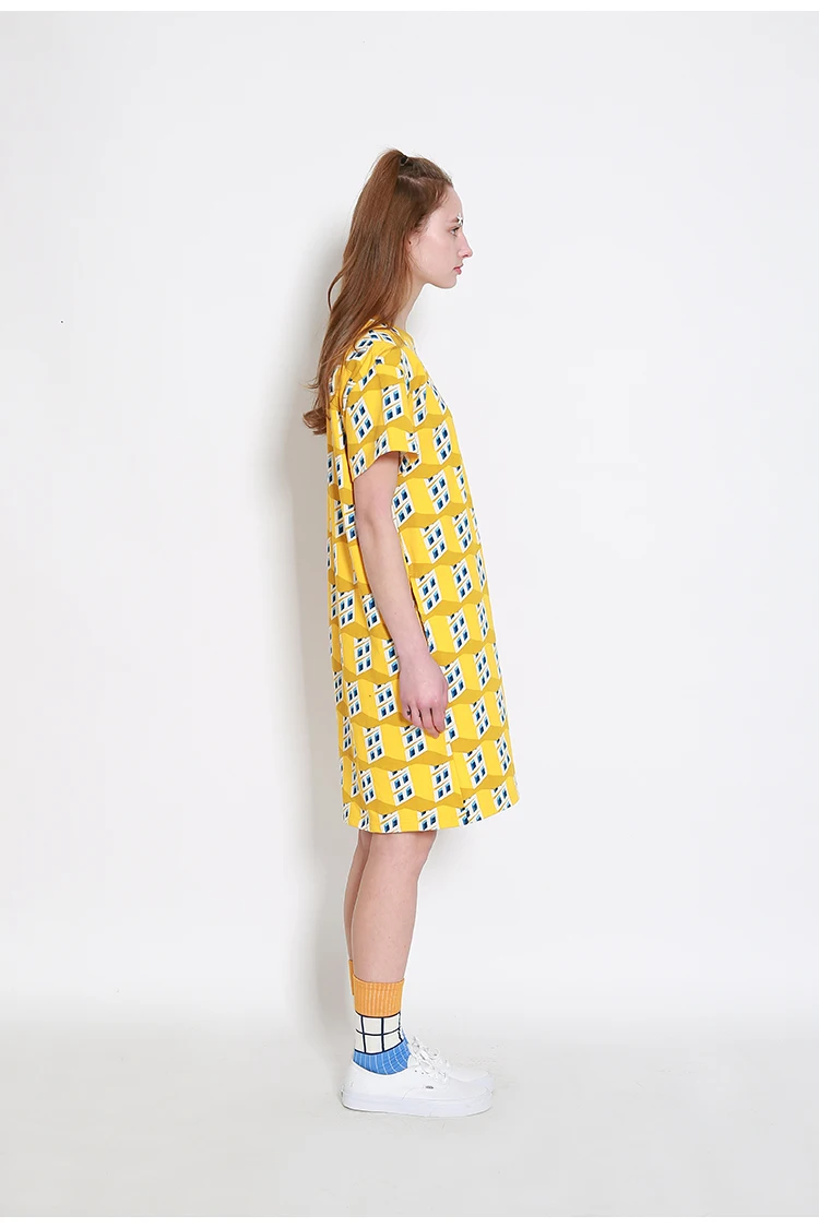 2018 летнее Новое модное женское Повседневное платье с коротким рукавом желтое