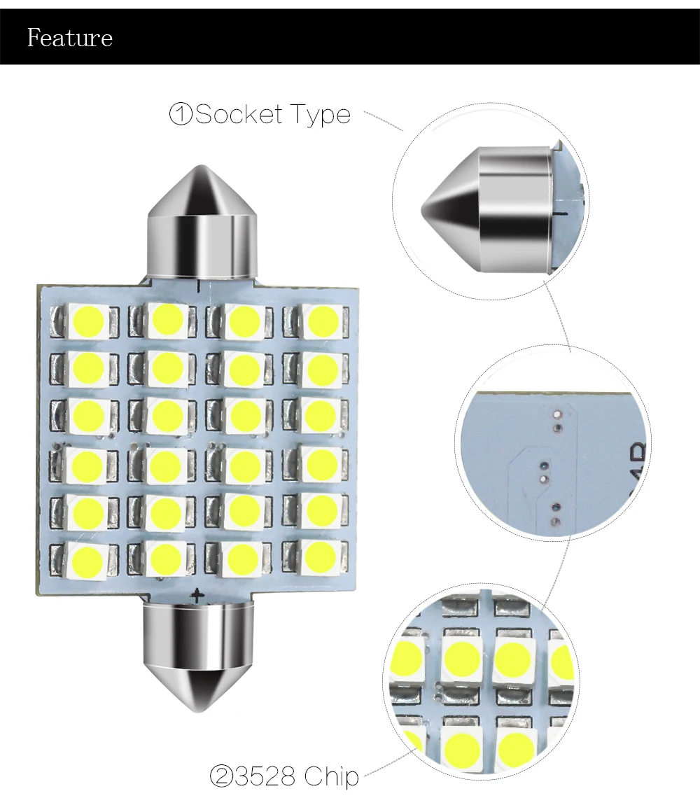31 мм 36 мм 39 мм 41 мм гирлянда 12 SMD 24 светодиодный 3528 Светодиодный светильник C5W C10W автомобильный купольный светильник авто внутренняя карта крыша лампа для чтения DC12V белый