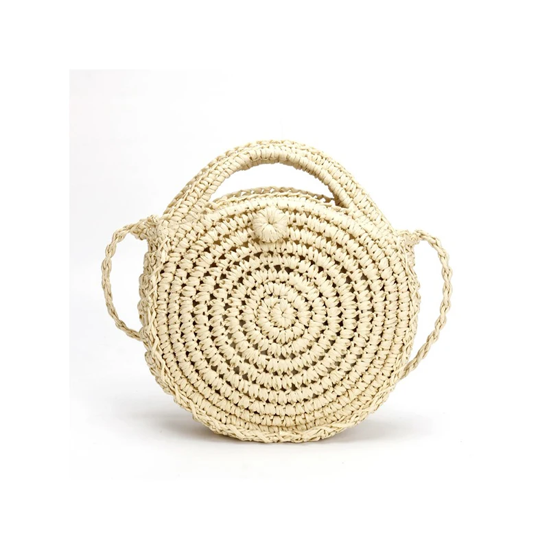Женская плетеная круглая соломенная сумка из ротанга Пляжная в богемном стиле