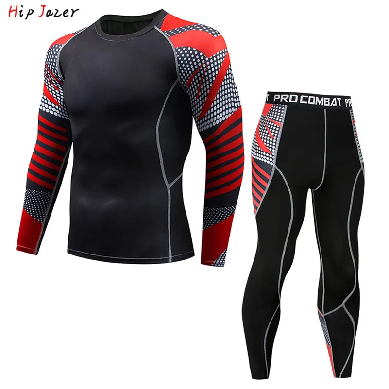 Мужской спортивный комплект для бега компрессионная футболка + штаны облегающие