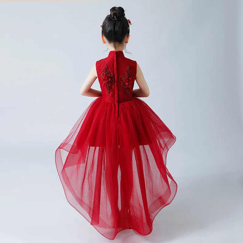 2019 Elegant Red Girl Princess Dinner Party Beauty Embroidery Dress Dance Performance Princess's First Ball | Свадьбы и