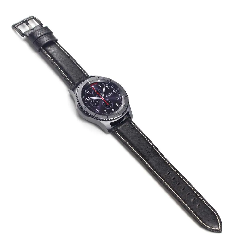 Для samsung gear S3 Frontier/Classic 22 мм Универсальный кожаный ремешок для часов Ремешок для наручных часов Замена умный браслет ремень - Цвет: Black