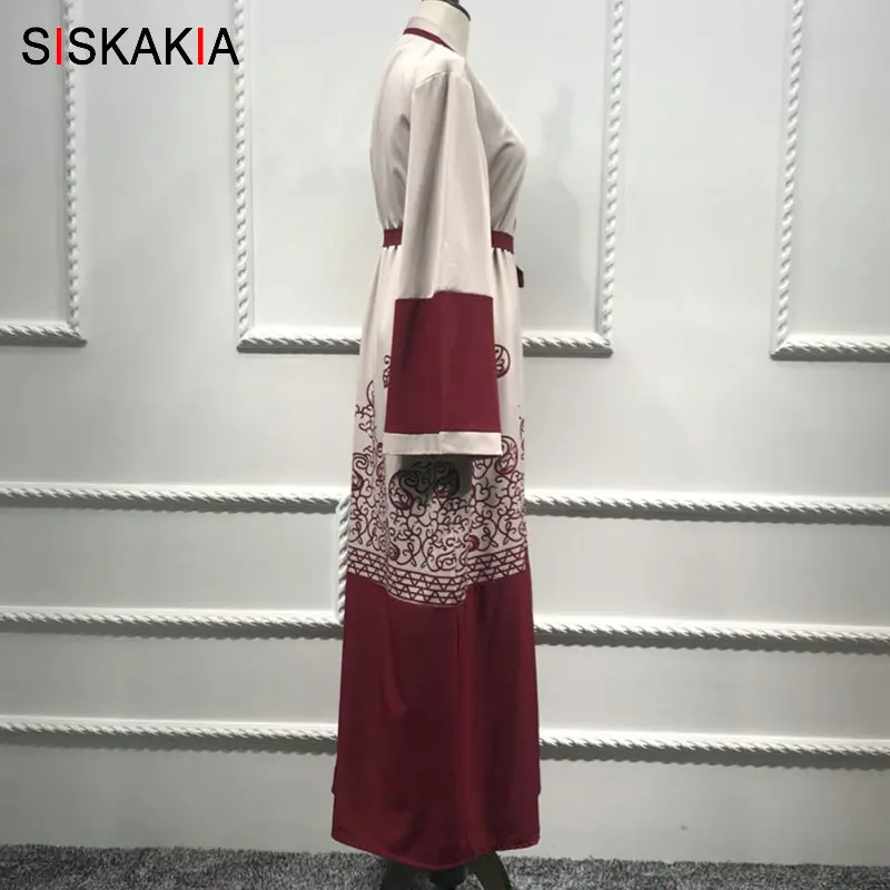 Женское платье с поясом Siskakia красное этническим принтом в Дубае узким на осень