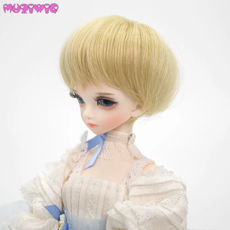 

MUZIWIG Heat Resistant Synthetic Golden Classic Style Short Bob baby doll wig hair for bjd SD 1/4 dolls wigs accessories