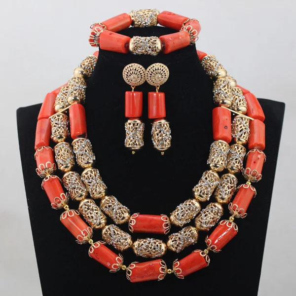 2017 набор классических ювелирных изделий из оранжевых коралловых бусин