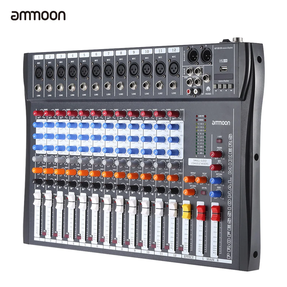 Ammoon 120S USB 12 каналов микрофон линейный аудио миксер пульт XLR вход 3 полосный
