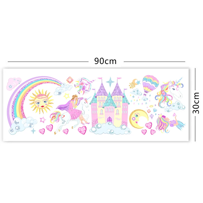 Мультфильм Радуга Цвет единорог принцесса Настенная Наклейка с изображением