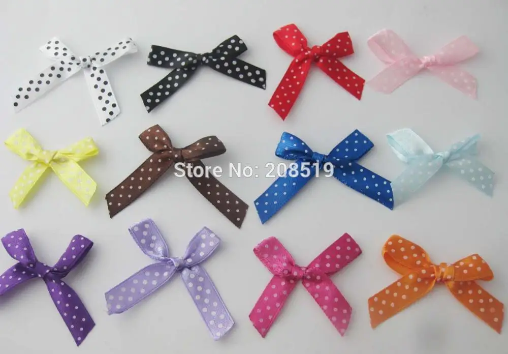 

FZNNKG 300pcs Fashion bows by 10mm satin ribbon handmade craft bowknot polka dots printed children clothes accessories