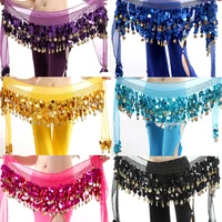 women colorful belly dancer costume stage dance wear hip scarf wrap sequins belt 58 coin chiffon skirts
