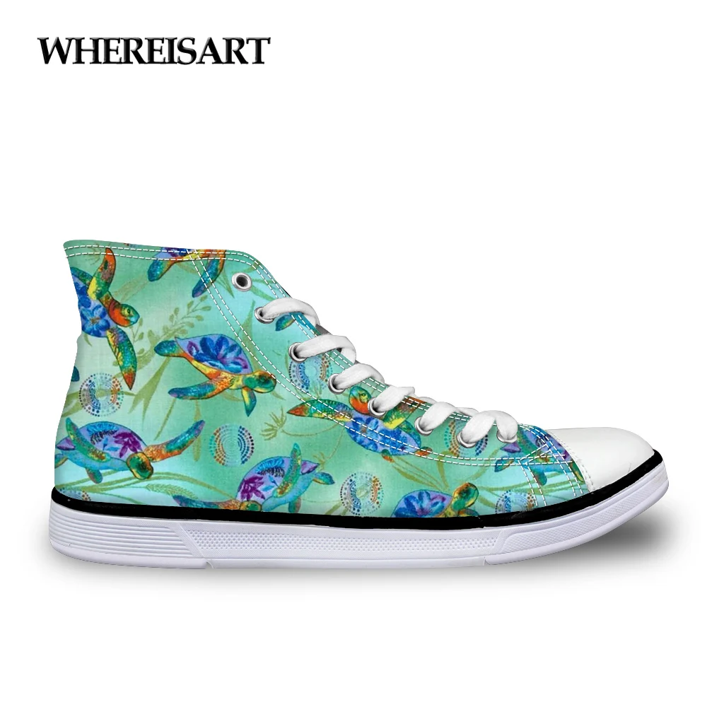 WHEREISART/Милая женская парусиновая обувь с высоким берцем и принтом морских