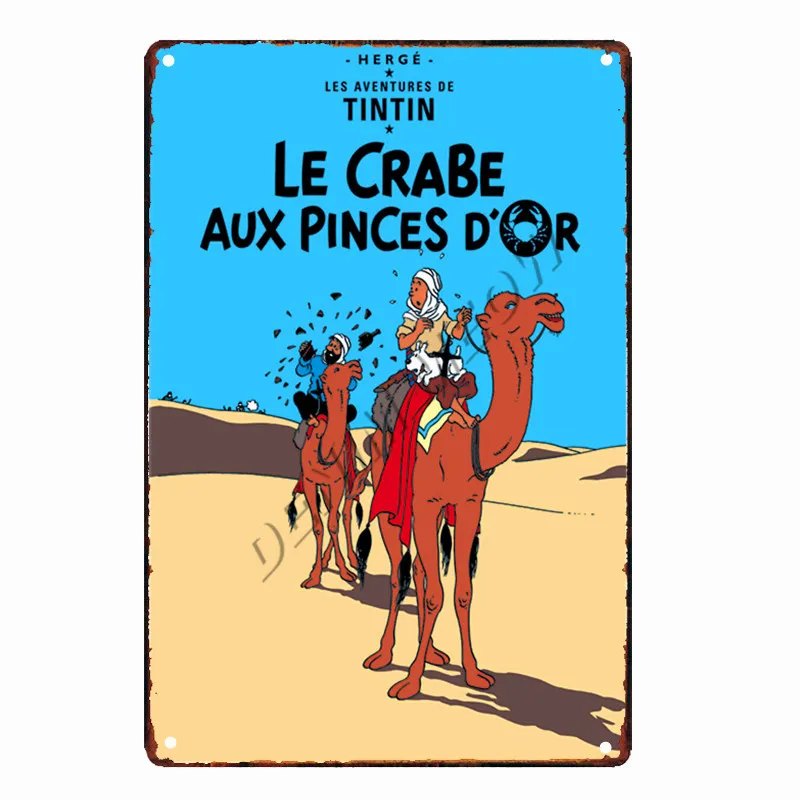Tintin Catoon Movie Tin Sign Metal Plate Vintage Wall Art Poster Iron Painting Bar Coffee Kids Room Wall Craft Home Decor WY66 - Цвет: 4