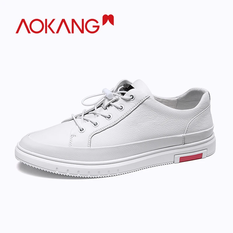 white 193423028 AOKANG/Новинка года; мужская повседневная обувь; удобная обувь из натуральной кожи; мужские кроссовки высокого качества - Цвет: white 193423028