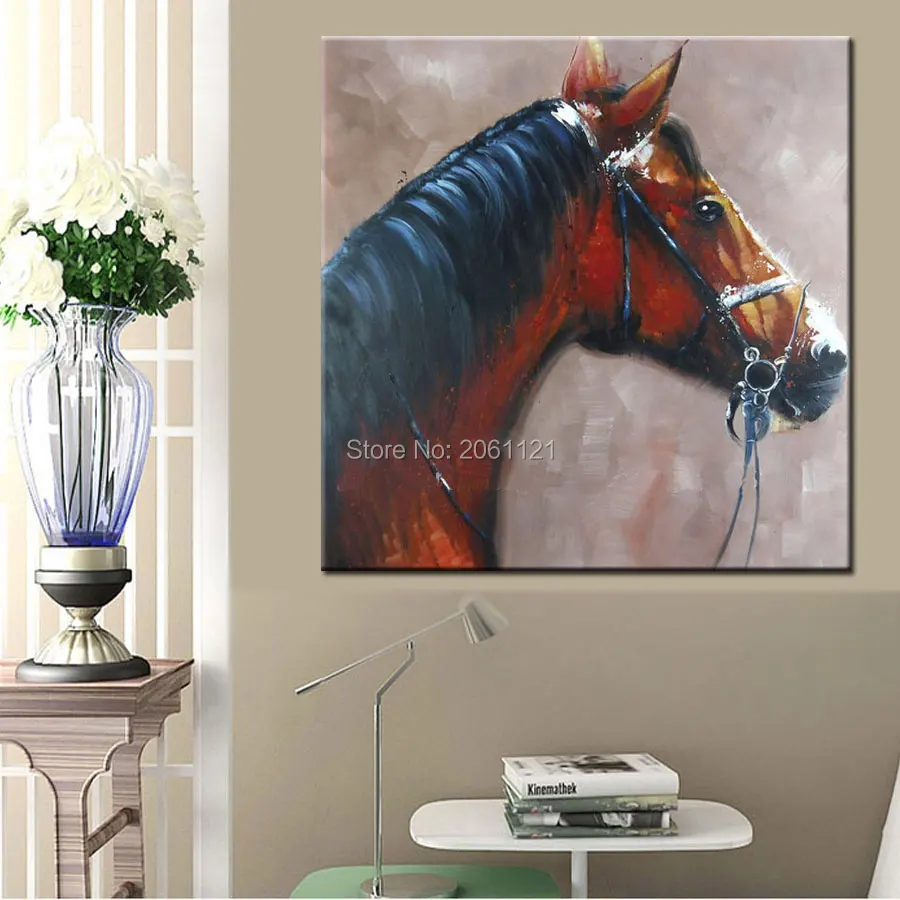 Ручная роспись на холсте Масляные картины черная коричневая лошадь картина
