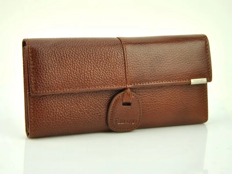 Женский кошелек из натуральной кожи в три сложения Длинный держатель для карт