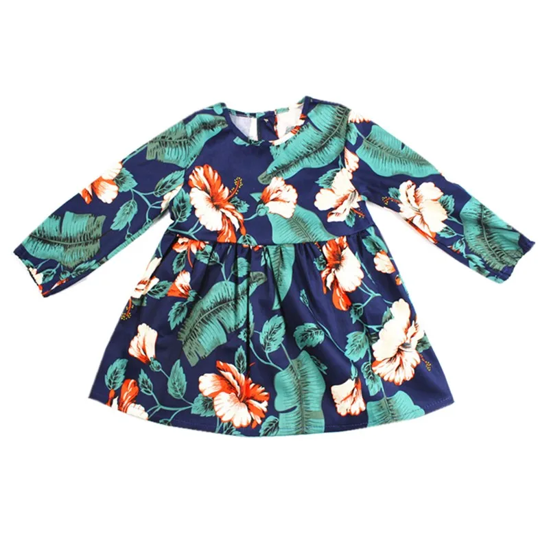 

JALAIRO, новые весенне-осенние, летние, детские, милые, с длинным рукавом, темно-синие, с большим цветочным принтом, тканые, хлопковые, для девоче...