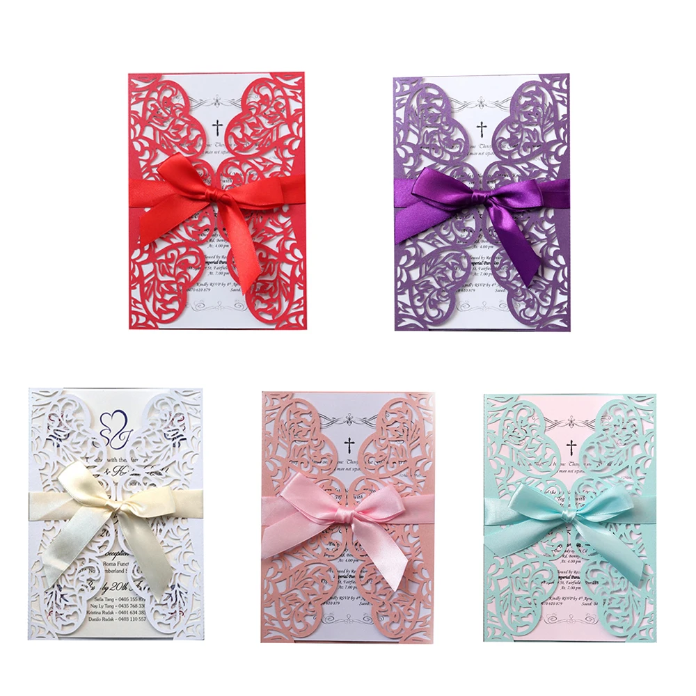 10Pcs/set Hollow Wedding Invitations Card Elegant Engagement Invitation Ribbon Without Envelope Seals | Дом и сад