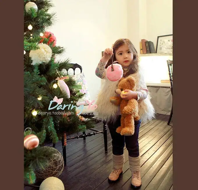 Милый жилет для девочек Меховой теплые жилеты пальто без рукавов детская верхняя