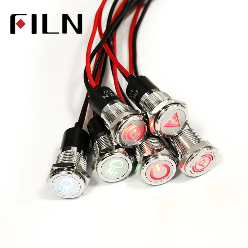 FILN 14 мм панель отверстие автомобильный аппликатор led красный желтый белый синий зеленый 6 в 24 в 110 В 220 в 12 В светодиодный индикаторный светильник с кабелем 20 см