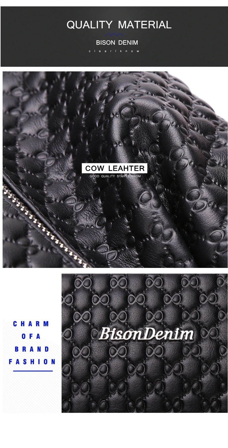 BISON DENIM, мужской кошелек из натуральной кожи с буквенным узором, мужской клатч, кошелек, брендовая сумка для iPad, коукожа, Большой Вместительный мужской кошелек, N8187