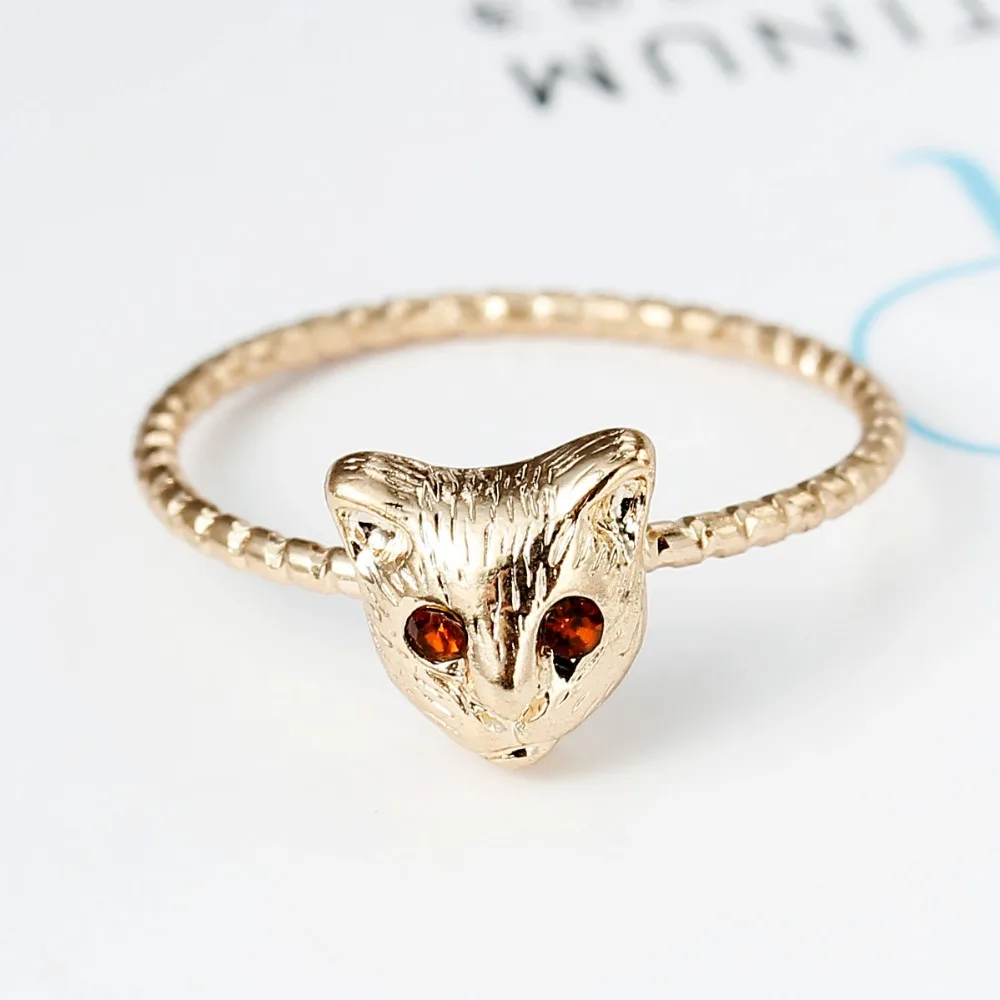

DoreenBeads New Fashion Gold Color Cut Cat Head Rings Lovely Animal Persian Boho Metal MId Finger Rings for Women Party Aneis