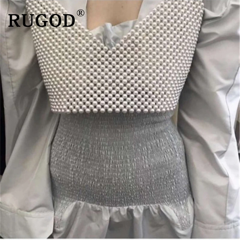 Женский винтажный топ на бретельках RUGOD с жемчугом и бусинами в Корейском стиле